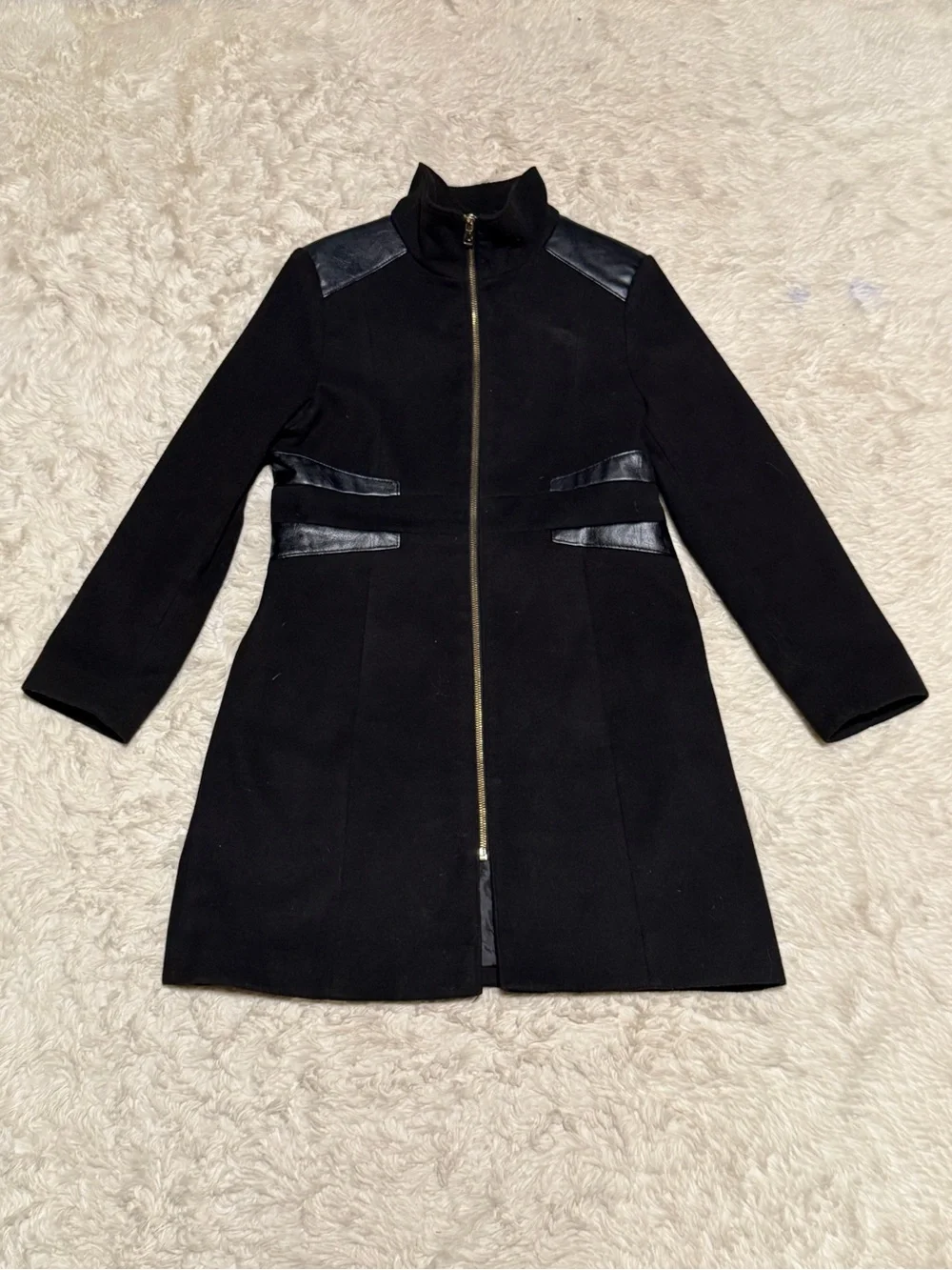 Rothschild Girls Black Dress Coat with Faux Leather Trim - Size 16
